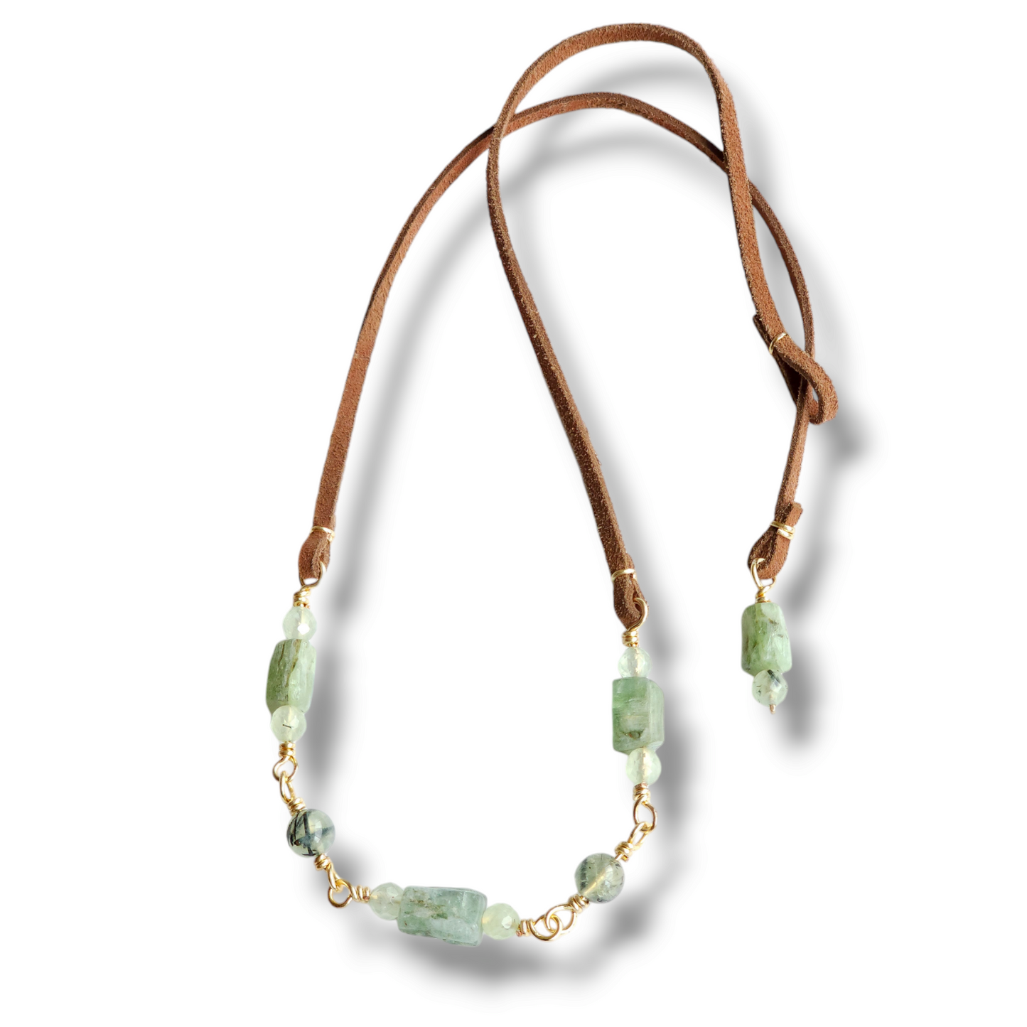 Natural Green Kyanite Suede Necklace by Jevus Vougler