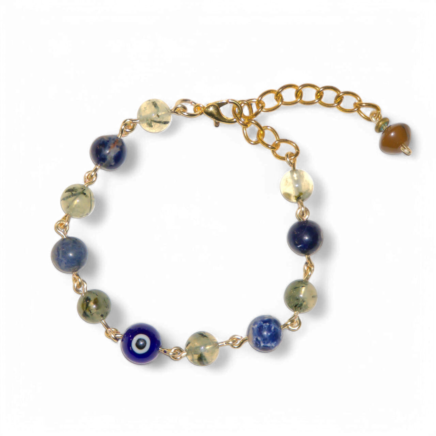 Sodalite and Rutilated Quartz Evil Eye Bracelet | Jevus Vougler