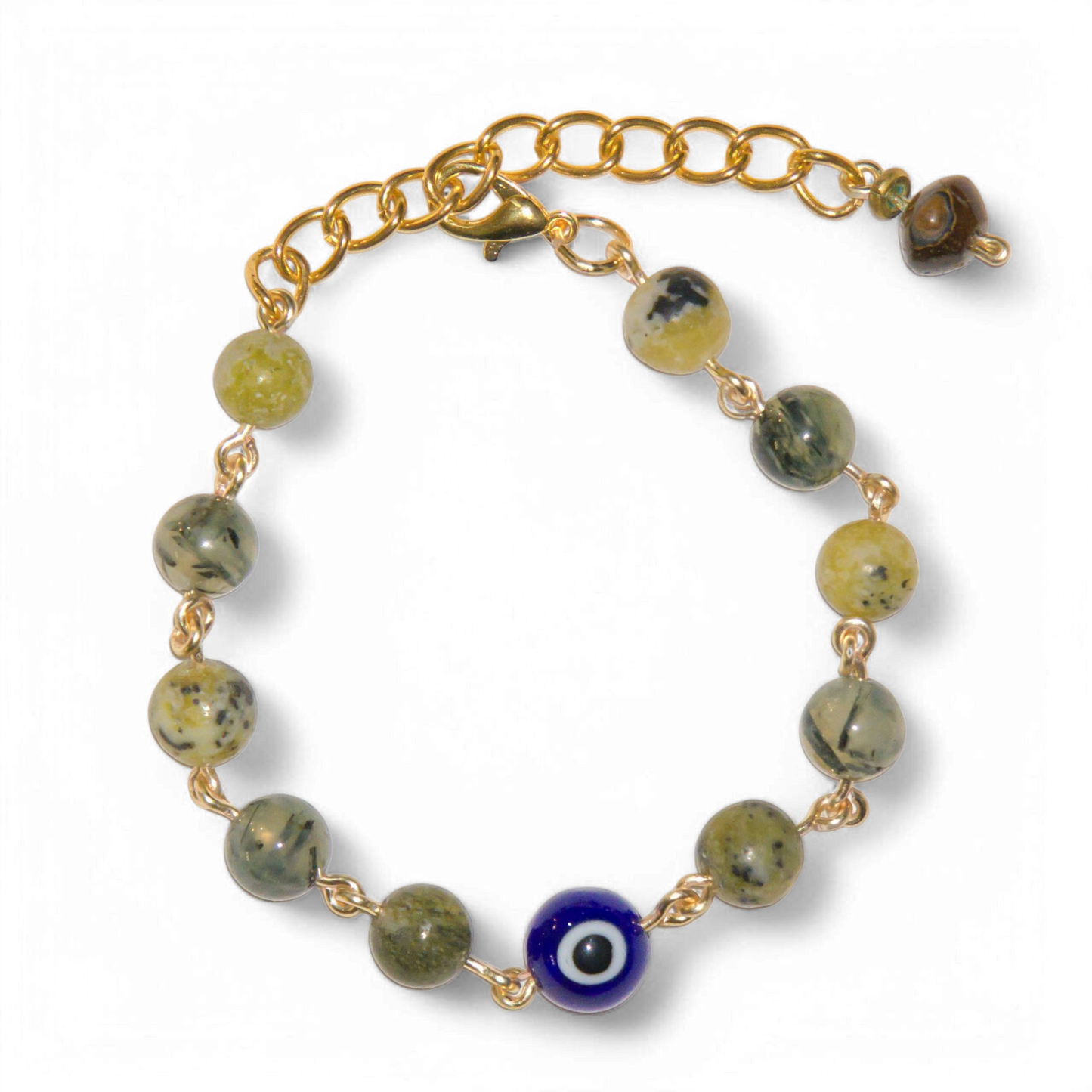 Rutilated Quartz and Tiger Eye Evil Eye Bracelet | Jevus Vougler