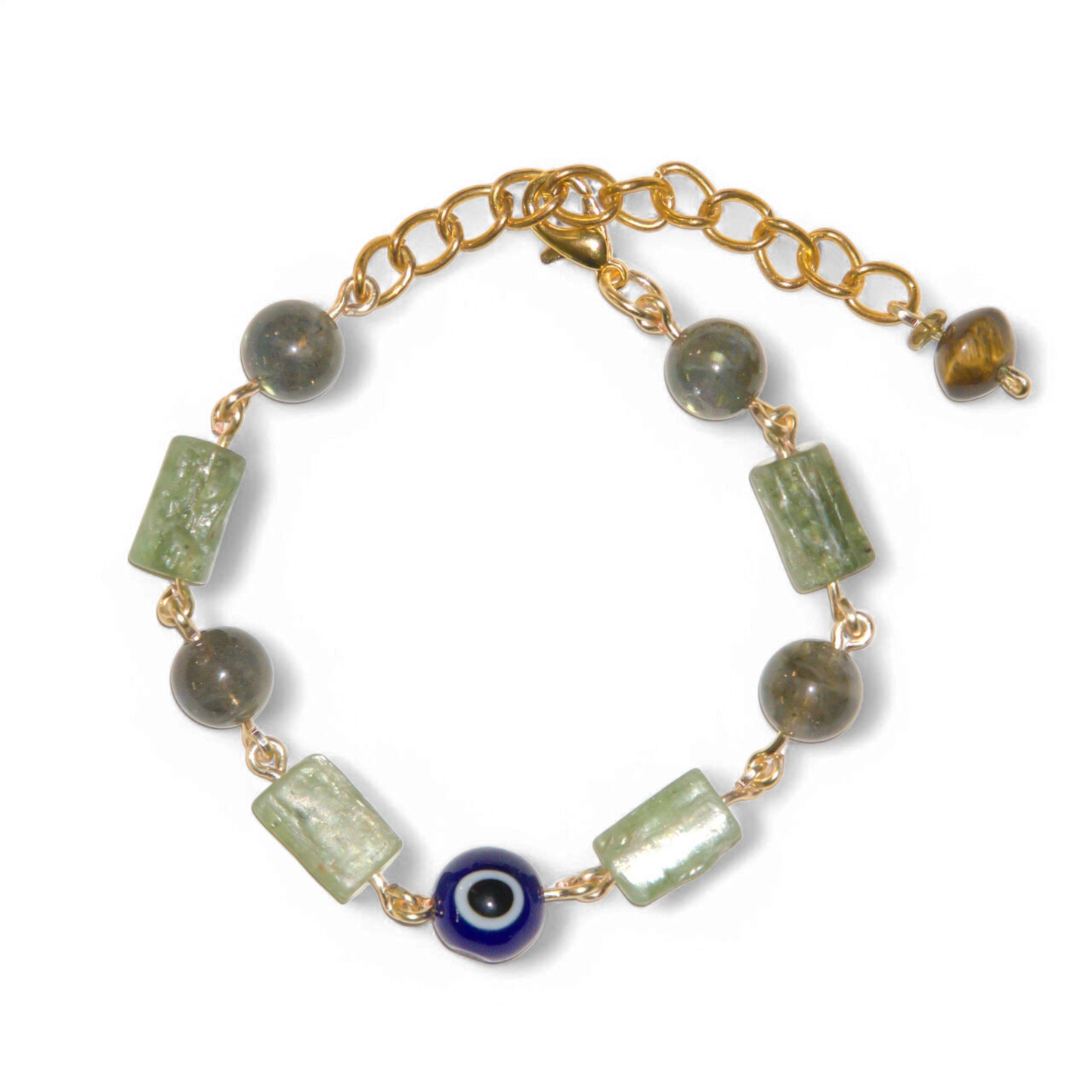 Green Kyanite and Lapis Lazuli Evil Eye Bracelet | Jevus Vougler
