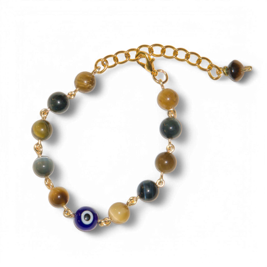 Tiger Eye and Hawk Eye Evil Eye Bracelet | Jevus Vougler