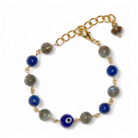 Lapis Lazuli and Labradorite Evil Eye Bracelet | Jevus Vougler