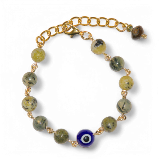 Rutilated Quartz and Tiger Eye Evil Eye Bracelet | Jevus Vougler