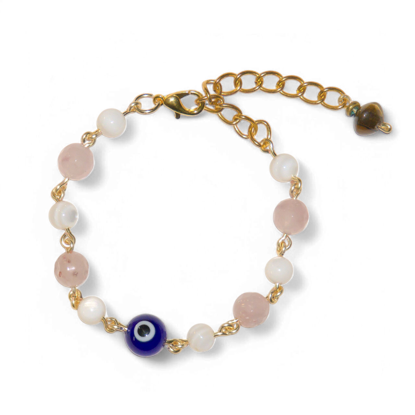 Rose Quartz and Shell Evil Eye Bracelet | Jevus Vougler
