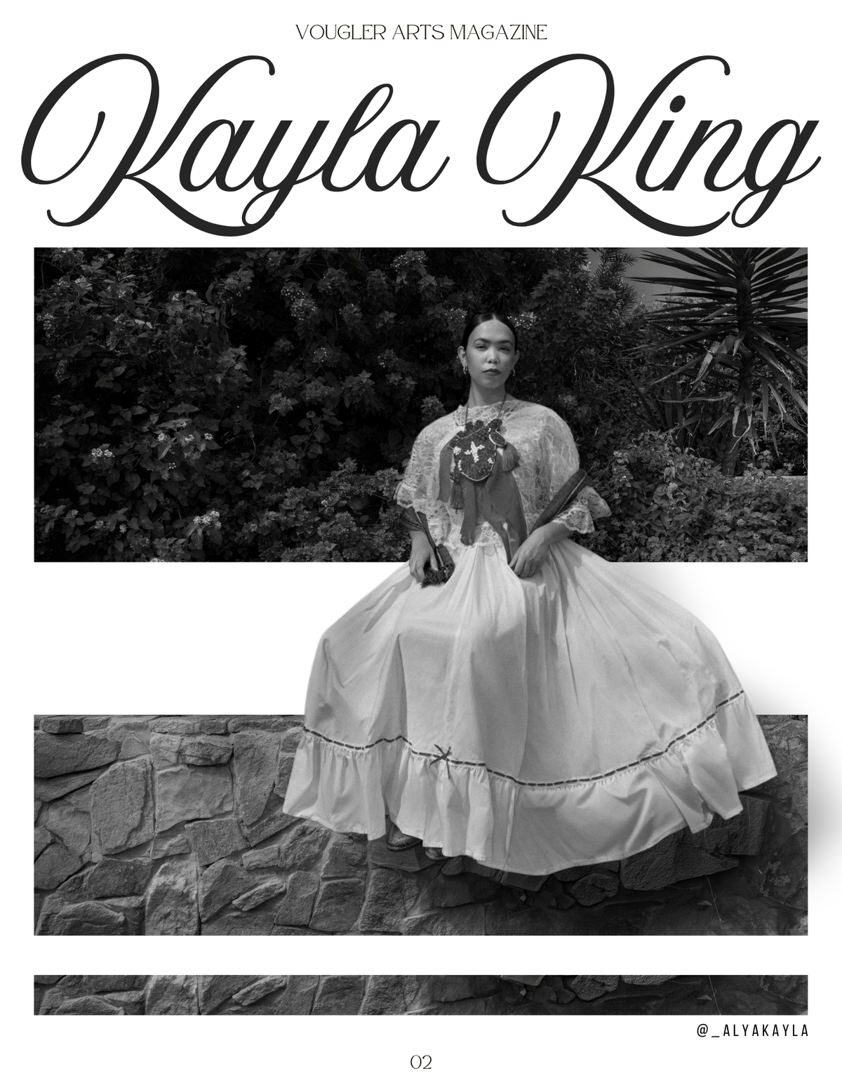 Volume 6 magazine interior featuring Kayla King in a black-and-white photograph