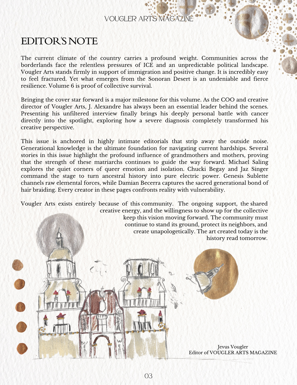 Volume 6 editor's note with illustration of Sonoran architecture