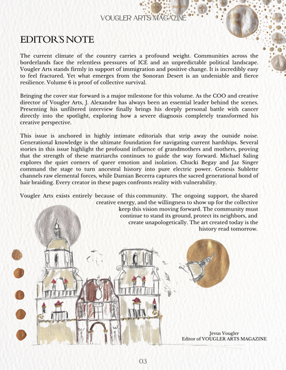 Volume 6 editor's note with illustration of Sonoran architecture