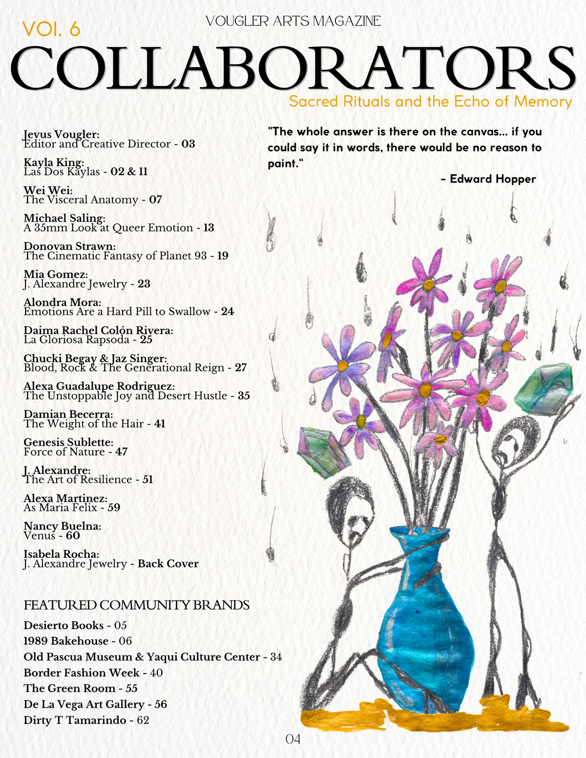 Volume 6 collaborators and featured community brands page with floral artwork